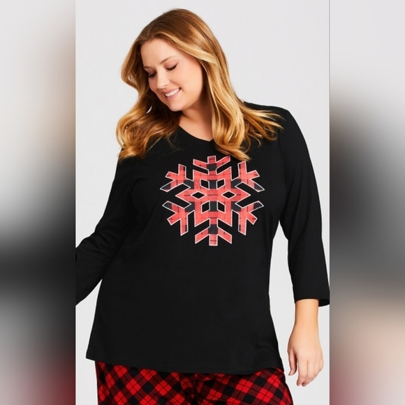 Avenue Other - Avenue Buffalo Plaid Snowflake Top